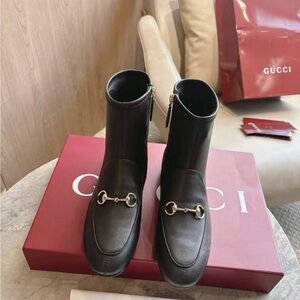 Gucci Black Leather Boots with Gold Hardware